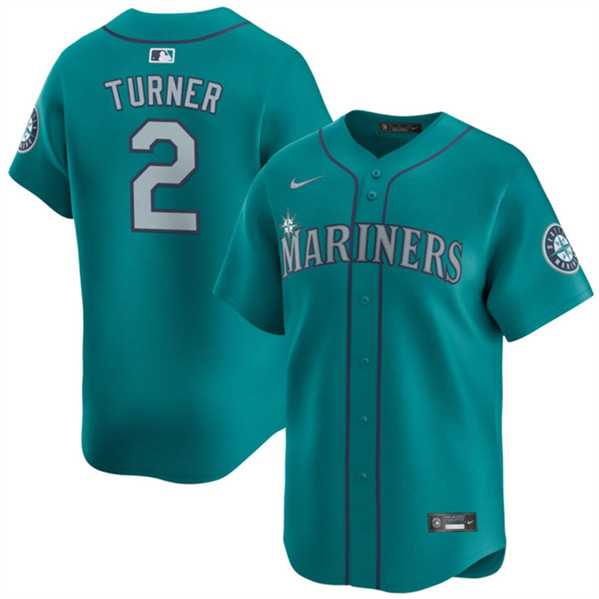 Men%27s Seattle Mariners #2 Justin Turner Aqua Alternate Limited Stitched jersey Dzhi